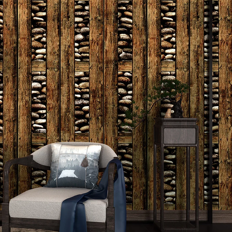 

Foreign Trade Wholesale Retro Nostalgic Stone Board Wood Grain Wallpaper Coffee Shop Milk Tea Hairdressing Clothing Store Backgr