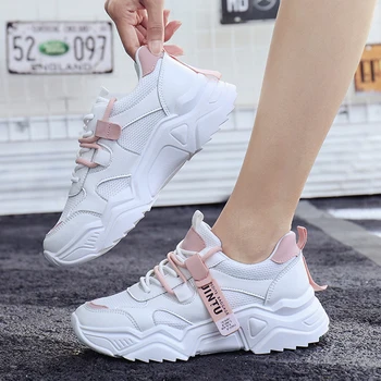 

Women's Vulcanize Shoes Comfy Breathable Mesh Trainers Chunky Heels 5cm Women Platform Sneakers Women Shoes Casual Female Shoes