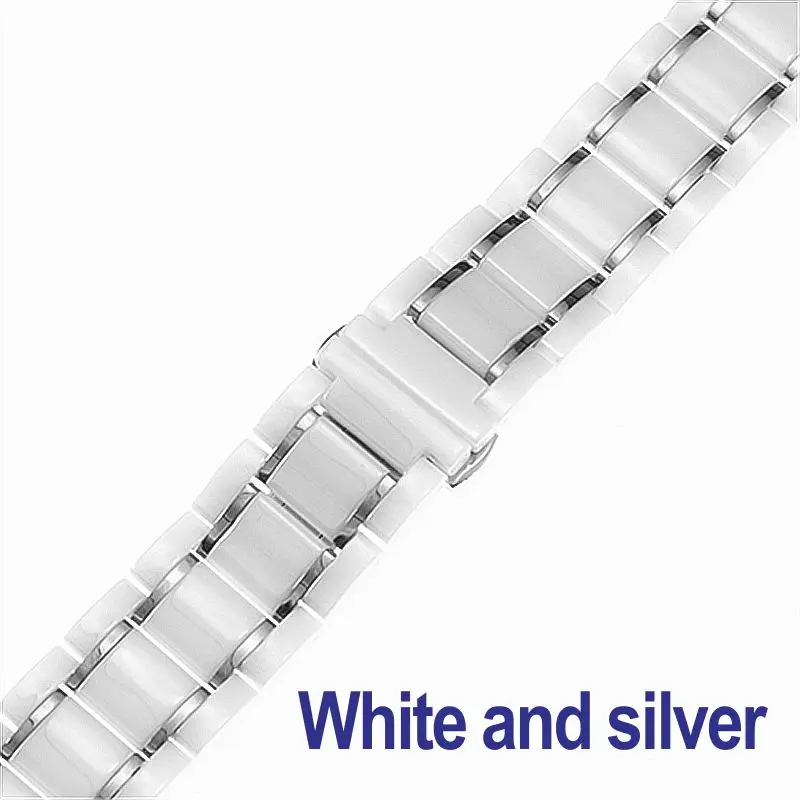 white and silver 20 22 24 мм ремешок из керамики и нержавеющей стали для GARMIN Suunto huawei samsung gearS2 3 4 46 42mmGalaxy ремешок для часов браслет ремень - Цвет ремешка: white and silver