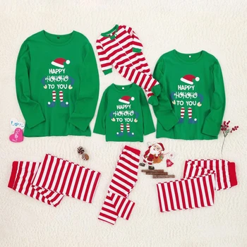 

Christmas Family Matching Pajamas Set Parent-child Home Wear Striped Letter Print Nightwear Matching Sets Children Xmas Clothes