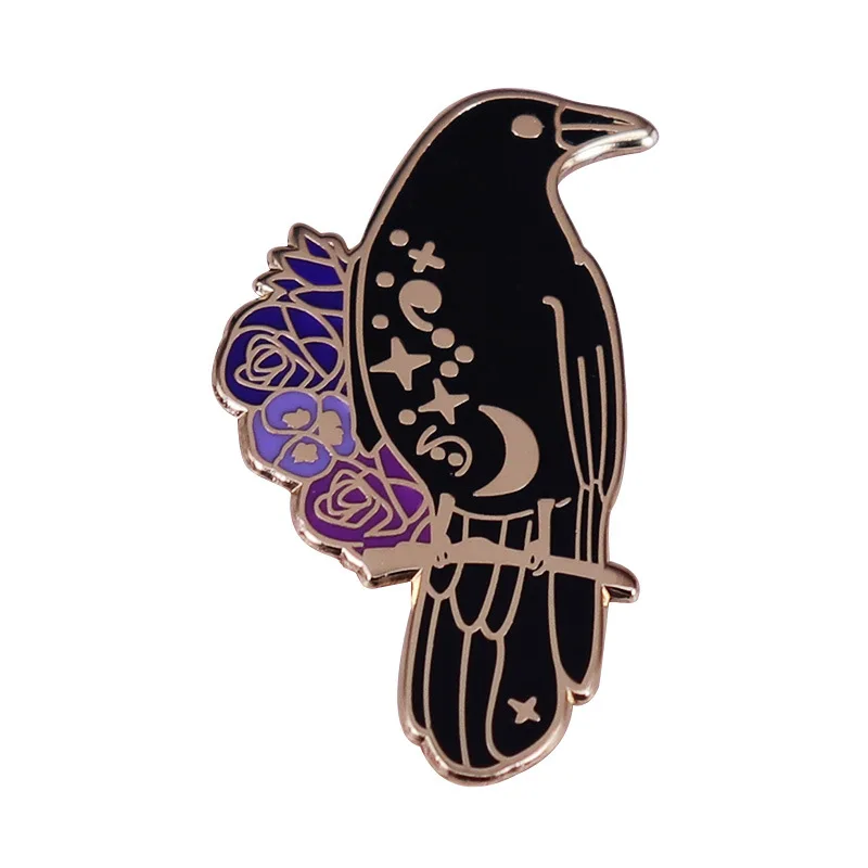 Cute Animal Bird Hard Enamel Pins Gothic Six Of Crows Brooch Lapel Pin Metal Raven Goth Witchy