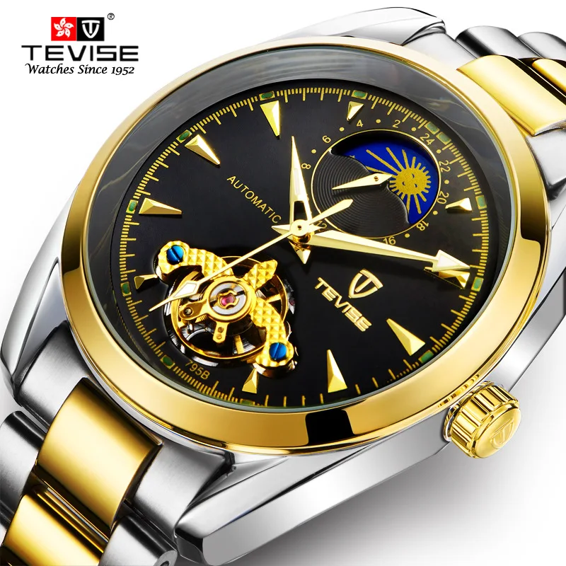 

TEVISE Men Moon Phase Mechanical Watch Stainless Steel Automatic Watch Male Business Wristwatches Relogio Masculino