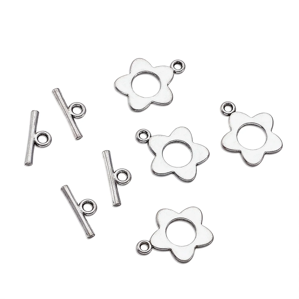 20Sets Flor de plata tibetana palanca broches antiguos plata no contiene plomo. No contiene níquel y cadmio libre de la palanca: 16mm x 20mm Tbar:16mm de largo