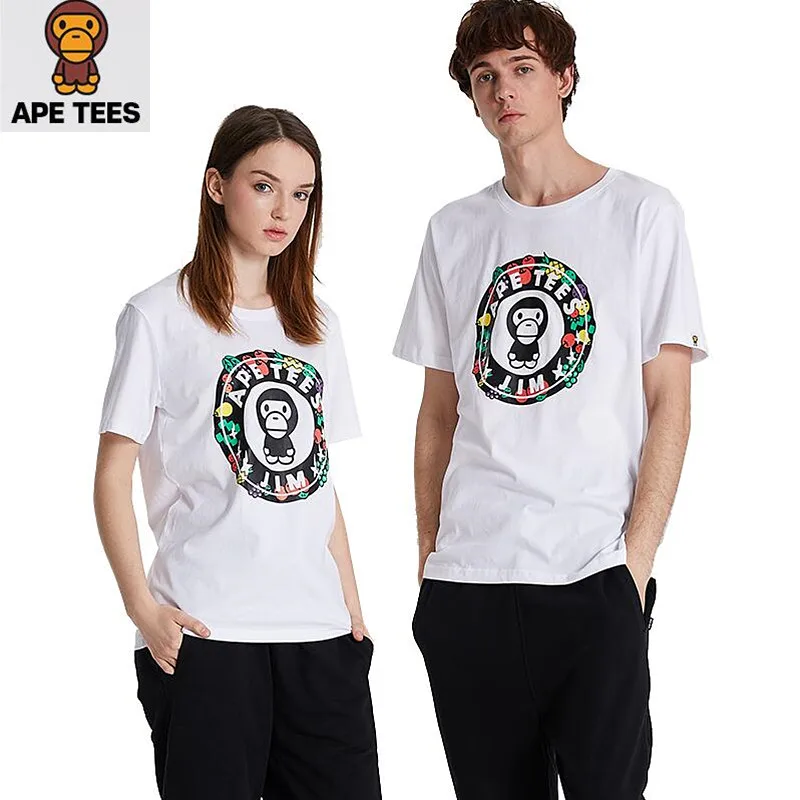 

APE TEES Men T-shirt 2019 New Arrival printing Short Casual O-neck Hip hop style Print Knitted Men&Women T-shirts
