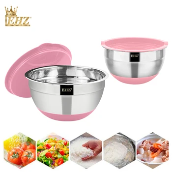 

EHZ Mixing Bowl Stainless Steel Salad Bowl Set With Lid Egg Kneading Non-Slip Silicone Bottom Food Preservation kitchen Baking