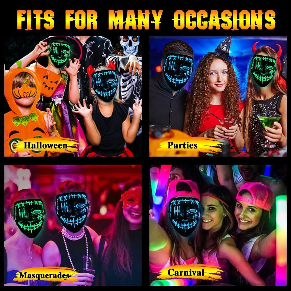 Halloween Skeleton LED Mask Glow Scary Skull cold Light Up Costume Cosplay Skull Party Masks three colors optional