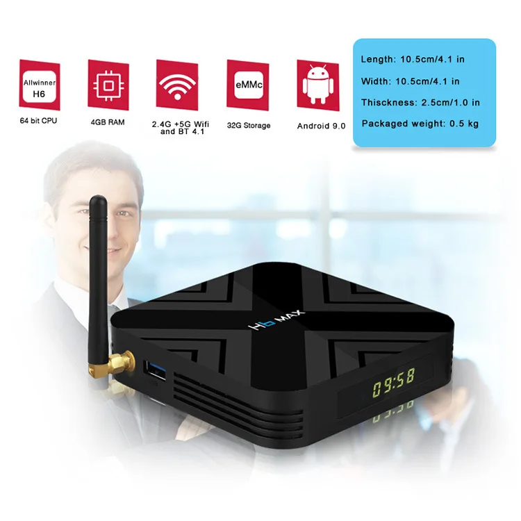 H6 Max Plus Android 9.0 Smart TV BOX 4GB/32 GB TVBOX Allwinner H6 H.265 4K 2.4G WiFi Media Player Youtube Set Top Box H 96 Max