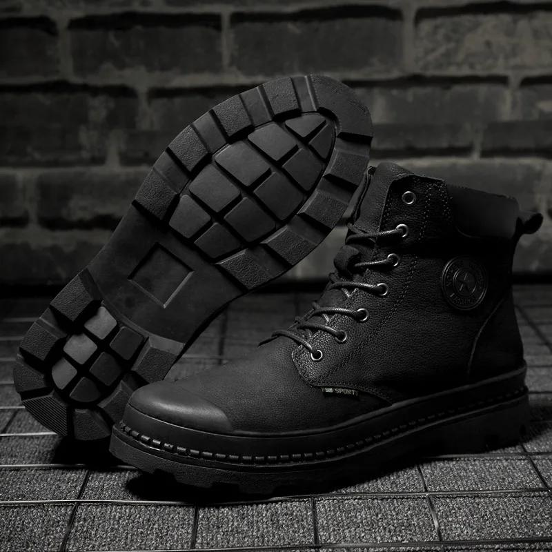 

Martin Boots Men's Workwear Combat Boots Snow Boots Short Boots plus Velvet Warm Cotton Boots Genuine Leather Casual Mid-top Win