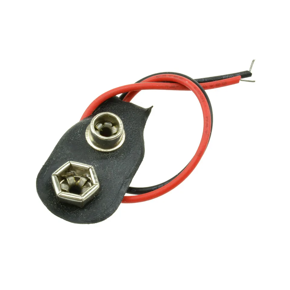 Uxcell 9 Volt Battery Buckle Clip Holder - 2 Pcs T-Type Connector With 15cm Lead Wires