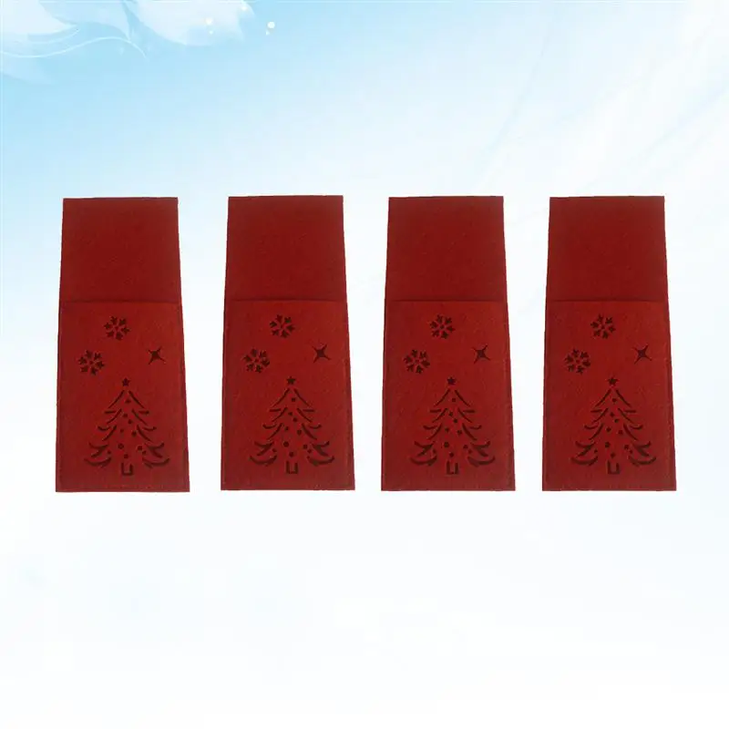 4pcs Christmas Tableware Bags Chic Bags Creative Hollow Out Cutlery Bags for Christmas Decor