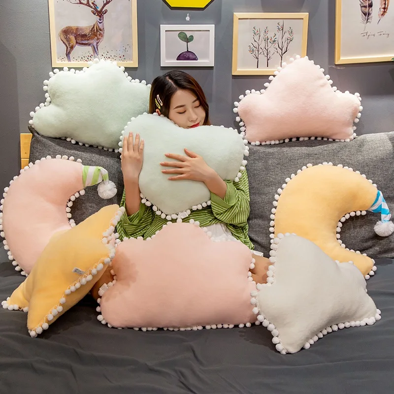Candy Colors Sky Series Cloud Moon Star Crown Heart Plush Pillow Soft Cushion Kids Pillow Sofa Home Decor Birthday Gift For Girl plush toys