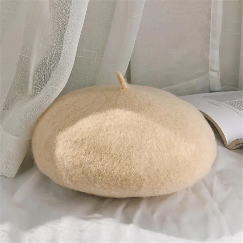 beige Французский стиль, винтажный простой берет, шапка бини, шапка для женщин, платье для девочек, Осенняя шерстяная теплая зимняя шапка, берет, женские шапки, шапка s - Color: beige