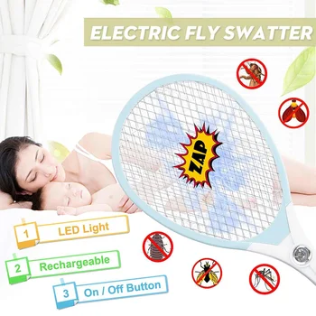 

110-220V Electric LED Fly Mosquito Swatter Bug Zapper Racket Cordless Insects Killer Home Summer Bug Zappers Rechargeable
