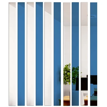 

10Pcs 7.9"x1.9" Mirror Stickers Striped Design Self Adhesive Removable DIY Wall Sticker Decoration for TV Background Home Room
