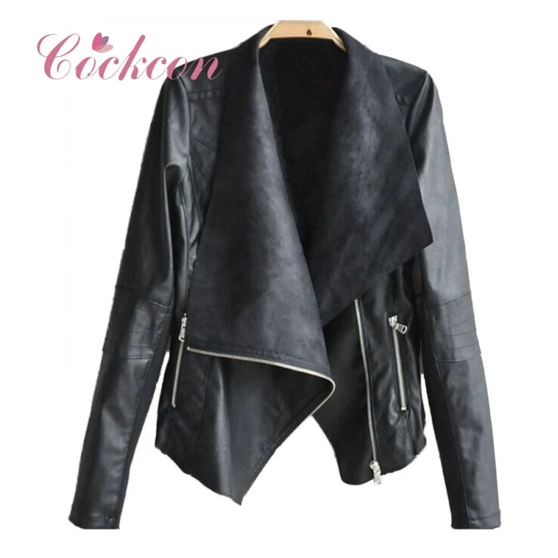 Women Autunm Winter Leather Coats PU Black White Apricot High Fashion