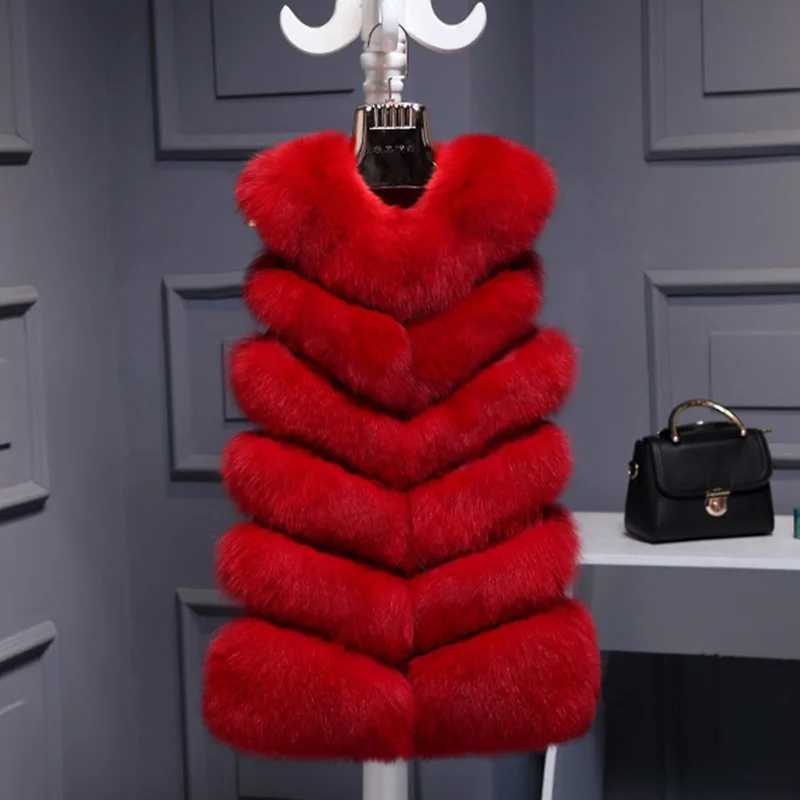 Pelliccia donna 6XL зимнее пальто женский меховой жилет пальто из искусственного меха для отдыха Женский Длинный жилет из лисьего меха плюс размер: S-XXXXL PC244 - Цвет: Красный