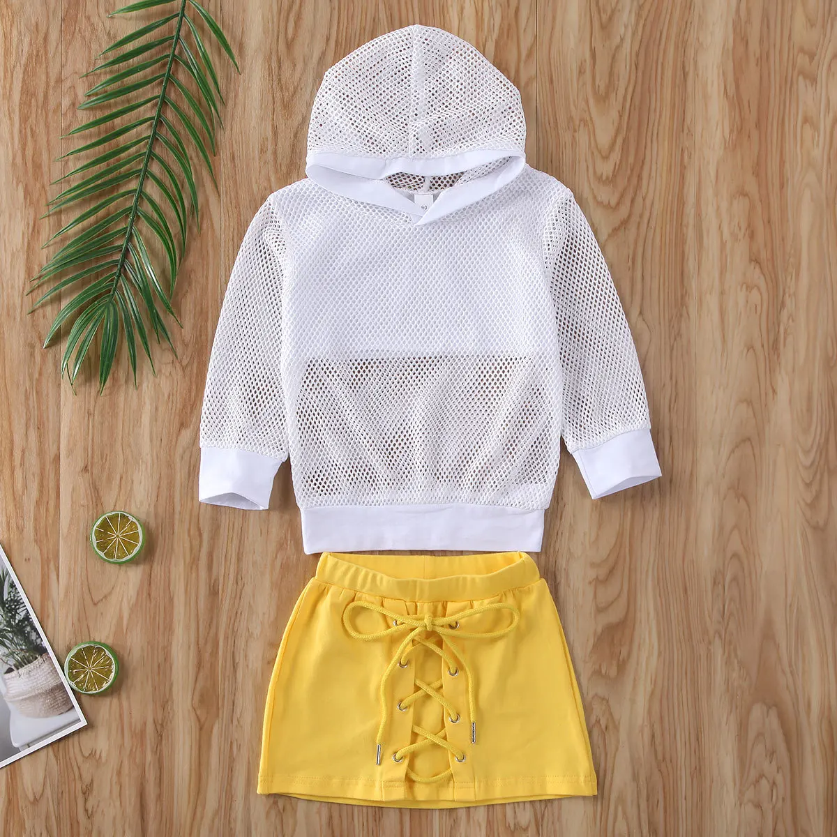 Комплект одежды для новорожденных девочек, Сексуальная футболка с длинными рукавами для девочек сетчатые топы с капюшоном, Однотонная юбка, От 1 до 6 лет одежды