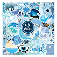 

10/30/50PCS Blue Fresh Cartoon Aesthetic Graffiti Guitar Phone Case Suitcase Skateboard Gift Stationery Sticker Wholesale