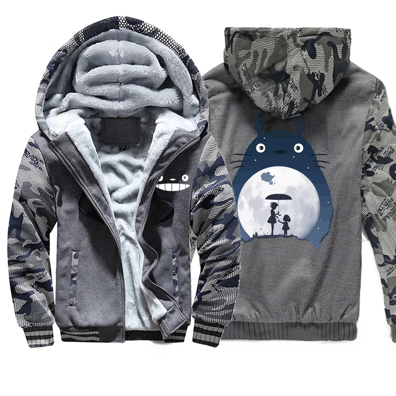 Флисовое теплое пальто на молнии Tonari No Totoro мужские толстые толстовки свитшоты винтажная куртка в стиле аниме Японская уличная одежда зимняя толстовка с капюшоном - Цвет: Dark Gray 6