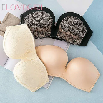 

Elovegirl Non-slip Strapless Bra Invisible Without Steel Ring Gather Underwear Beautiful Back Invisible Underwear One Piece Bra