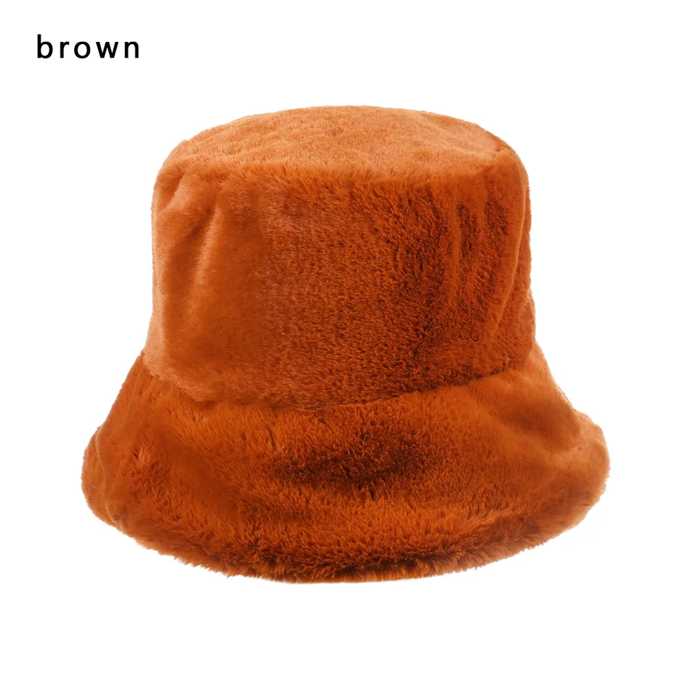 brown Зимняя шапка-ведро из искусственного меха для женщин и девочек, модная утолщенная мягкая теплая шапка для рыбалки, Женская Повседневная шапка для отдыха на открытом воздухе - Цвет: brown