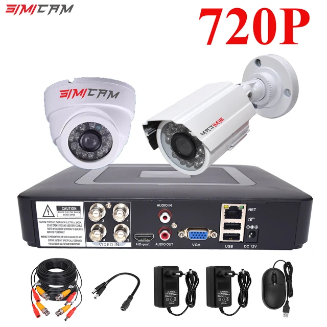 4CH DVR CCTV System 2PCS Cameras 1080P 2MP Video Surveillance 4CH 5 in 1 DVR Infrared AHD 1200 TVcctv camera security system kit 1Metal 1ceiling720p