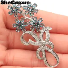 58x25 мм Красивые цветы в форме Лондона голубой топаз CZ вечерние женские серебряные броши