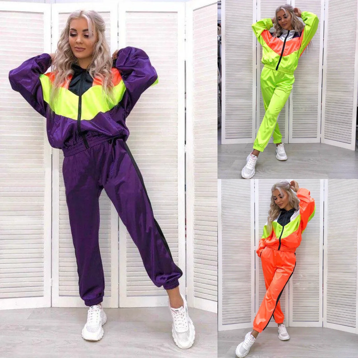 

Women Tracksuit Two Piece Set 2020 Spring New Youth Style Clothing Women Long Sleeve Jacket Hooded Long Loose Sweatpants Color