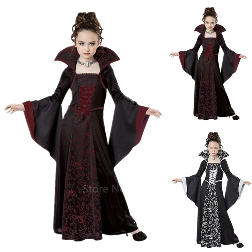 Preise Halloween Kostüme für Kinder Mädchen Medieval Cosplay Vintage Gericht Prinzessin Hexe Mittelalter Karneval Partei Langarm Kleid