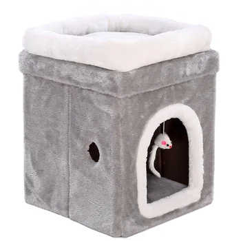 

Pet Cat Bed Tower House Folding Tent for Small Kitten Dogs Cats Calm Sleeping Bed Soft Plush Cushion Cozy Cave House