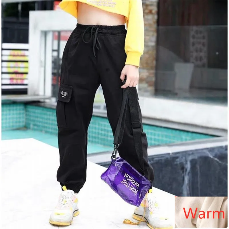 Trend Clothing Girls Pants Cotton Velvet Cargo Pants Multi-pocket Girls Sweatpants Winter Warm Harem pants Kids Children 10 12 T