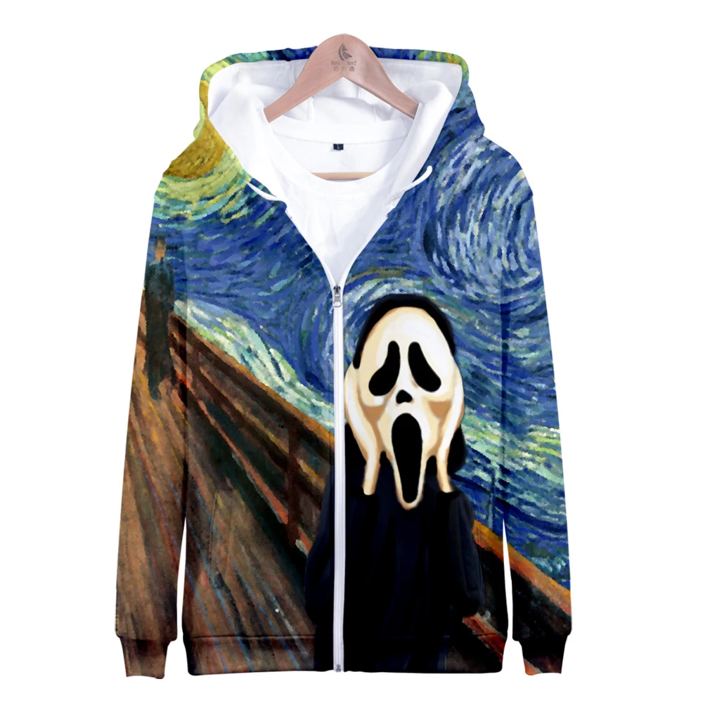 World famous painting art Hoodie Zipper Men Outerweats 3D Printing Tracksuits Homme Hooded Sweatshirt For Unisex