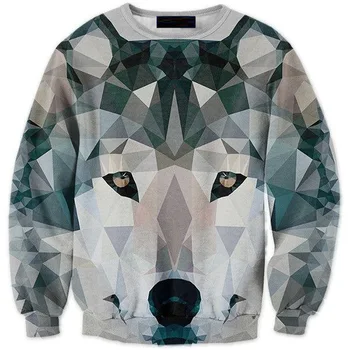 

CNUUIKOOEK Sweatshirts Men's 3D Greyish Black Mirror Wolf Printed Hoodie Long Sleeve Pullover Popular Brand Men's Hoodies