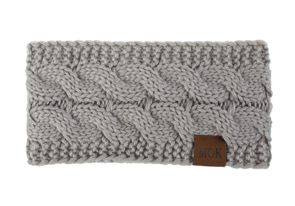 6 Light grey MOK Широкая вязанная шерстяная повязка на голову, зимняя теплая Ушная повязка для женщин, вязаные крючком аксессуары для волос в виде тюрбана, повязка на голову для девушек, головные уборы, теплые ушные вкладыши WH110D - Цвет: 6 Light grey MOK