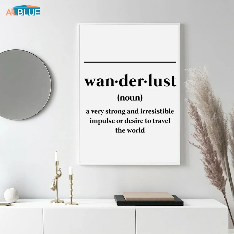 Wanderlust Poster Definition Print Poster Travel Wall Art Quote Typography Home Frame Not Included