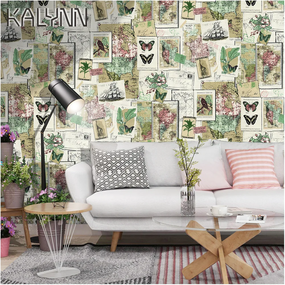 17.7"x19.7ft Self-Adhesive Wallpaper Bedroom Boy Waterproof Poster PVC Wallpaper Personality Flower Bird Map DIY Wall Sticker