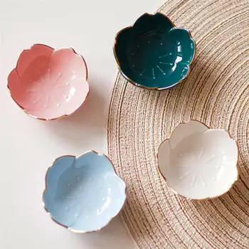 

2PCS Flower Ceramic Seasoning Dipping Bowl Cute Sakura Design Porcelain Sauce Dish Plate for Condiment Kitchen BBQ