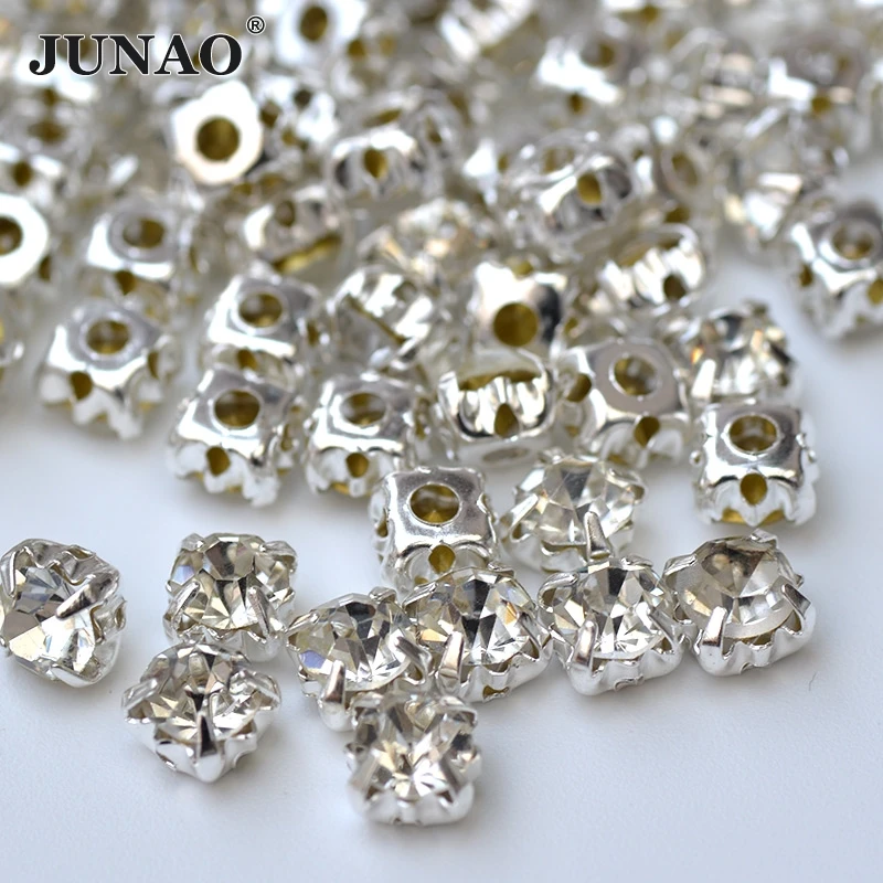 JUNAO-6-7-8-10-mm-Sewing-Clear-White-Glass-Rhinestones-Bridal-Beads-Applique-Flatback-Claw