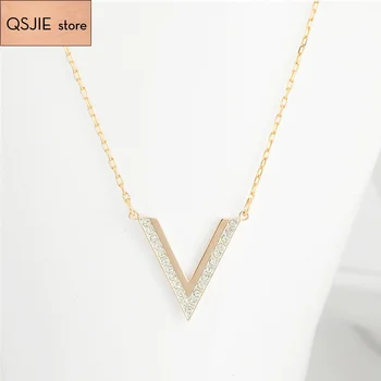 

QSJIE High Quality SWA Rose V with Pearl Crystal MS Prototype Design Crystal Pendant Necklace Charming fashion jewelry