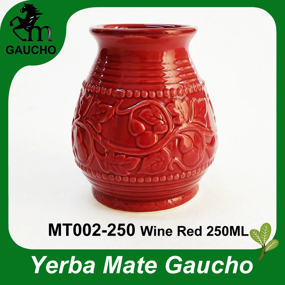1 шт./лот, деликатный Paraguay Yerba mate Calabaza, керамические тыквенные чашки с рельефным узором Calabash, горячая распродажа, MT002-250, красное вино