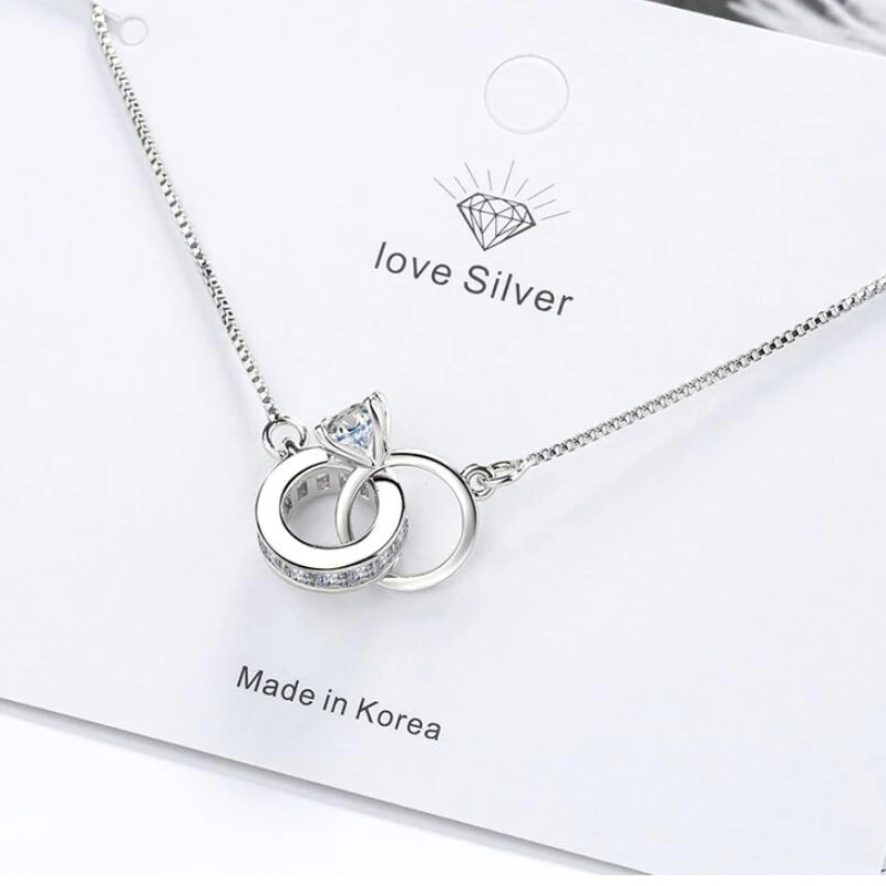 Charm-Bracelets Geometric 925-Silver Double-Circle Heart Women Trendy Zircon for Pulseira