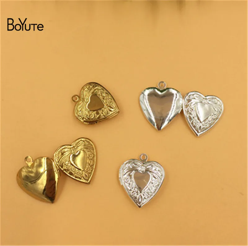 BoYuTe 10Pcs Metal Brass 20234MM Small Heart Locket Photo Locket Charms Pendant (2)