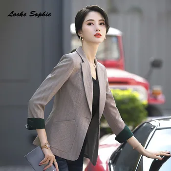 

1pcs Women's Slim fit Blazers coats 2020 Spring cotton blend Splicing Big pocket Suits jackets ladies Skinny Blazers Suits coats