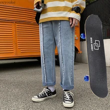 Pantalones vaqueros sueltos Y2K para hombre, jeans rectos de color azul claro, pantalones retro lavados de Hip Hop, pantalones de skateboarding de talla grande, 2021