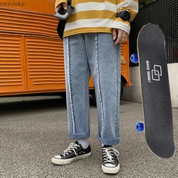 Pantalones vaqueros sueltos Y2K para hombre, jeans rectos de color azul claro, pantalones retro lavados de Hip Hop, pantalones de skateboarding de talla grande, 2021