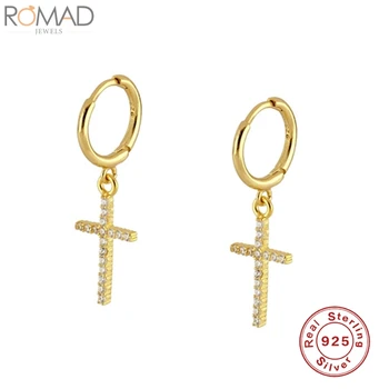 

ROMAD 925 Sterling Silver Hoop Earrings For Women Cross Zircon Earring Hoops Luxury Earings Stud Ear S925 Jewelry Pendiente
