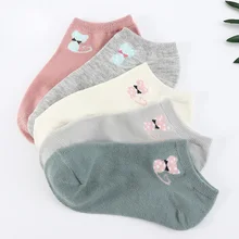 5 пар милых женских носков Harajuku, мягкие носки с изображением кота из мультфильма хлопковые забавные короткие носки-башмачки Прямая поставка PW21