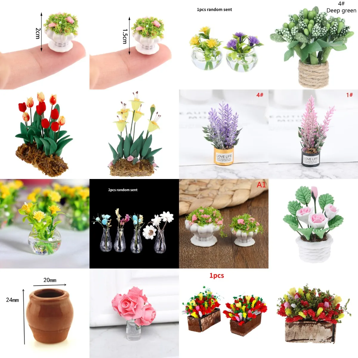 Mini Flower Potted For Green Plant In Pot Simulation Plants 1:12 Dollhouse Miniature Doll House Furniture Home Decoration 3
