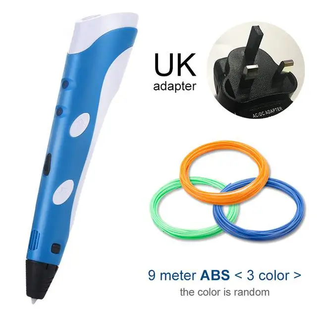 Blue UK Рождественский подарок, 3D Ручка, 2-я оригинальная ручка для рукоделия, 3D печать, ручка с 100 м ABS/PLA нитью, креативная игрушка, подарок для детей, дизайнерский рисунок - Цвет: Blue UK