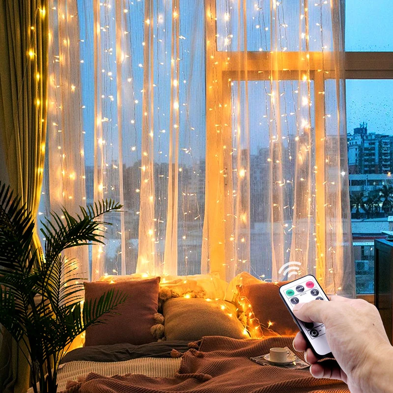 3m LED Fairy Lights Garland Curtain Lamp Remote Control USB String Lights New Year Christmas Decorations for Home Bedroom Window